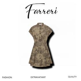 D家 25早秋新款 臻果色椰树丛林印花系列 立领收腰无袖连衣裙