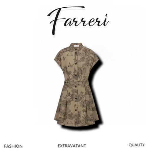 D家 25早秋新款 臻果色椰树丛林印花系列 立领收腰无袖连衣裙 商品图0