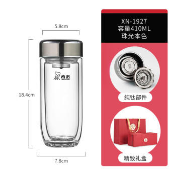 希诺（HEENOOR）抗菌玻璃杯双层防烫透明水杯男士高档泡茶杯子XN-1927本色 410mL /厨具 /水具 /玻璃杯 商品图3