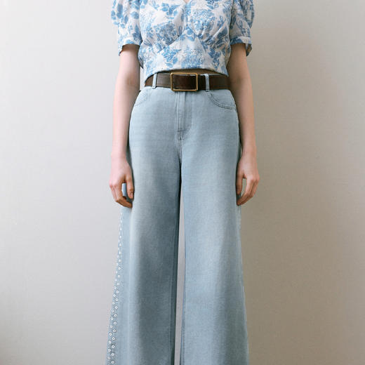 【商场同款】诗凡黎醋酸牛仔阔腿裤2025夏新款爽滑长裤3G4350711 商品图1