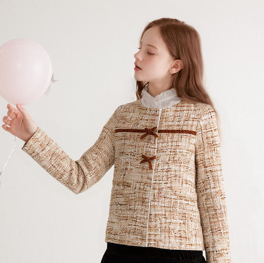 笛莎Deesha 童装女童外套2025秋新款女童蝴蝶结织带香风外套 商品图0