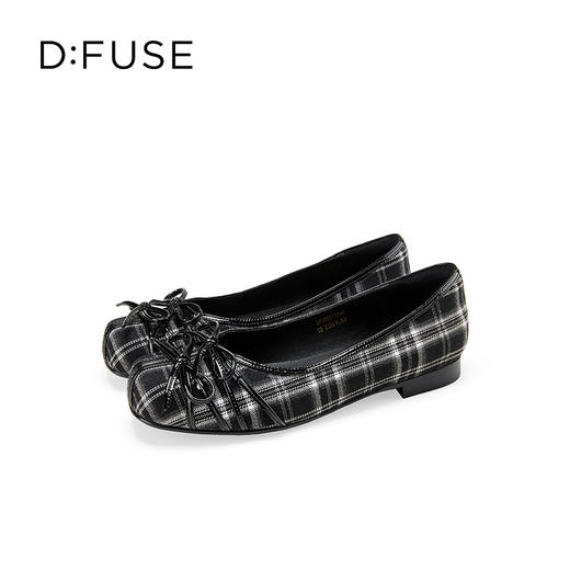 Dfuse迪芙斯2025秋季新款华夫饼法式浅口单鞋复古格纹蝴蝶结芭蕾鞋平底鞋DFD3111018 商品图12