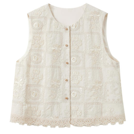 三彩【尘尽微光】2025秋季新款绣花马甲圆领无袖外套中式C 商品图4