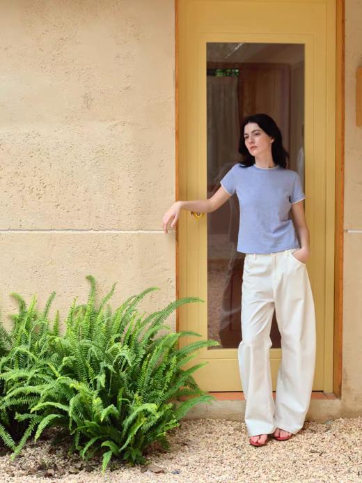 Evistub女装/E-5XDX569/复古撞色条纹正肩T恤女夏 商品图1