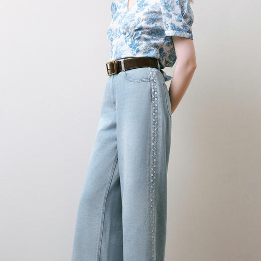 【商场同款】诗凡黎醋酸牛仔阔腿裤2025夏新款爽滑长裤3G4350711 商品图2