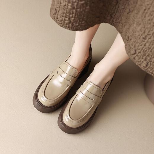 【预售5天】英伦风厚底小皮鞋女时尚粗跟乐福鞋新款春季高跟圆头懒人单鞋HCYYHD&3356 商品图3