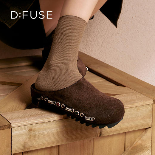 〖章若楠同款〗Dfuse迪芙斯2025秋季新款软欧包简约复古外穿鞋勃肯鞋懒人一脚蹬包头凉拖DFD3110058 商品图2