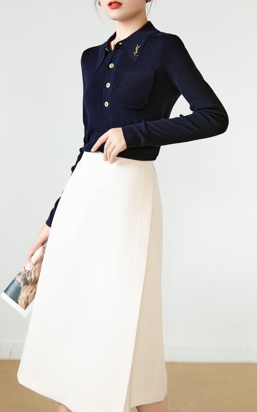 SZ3E01_驼色/深宝蓝_针织衫_春秋_Polo领半开襟修身长袖_高级女装_BERNIEELEN 伯妮斯茵 商品图3