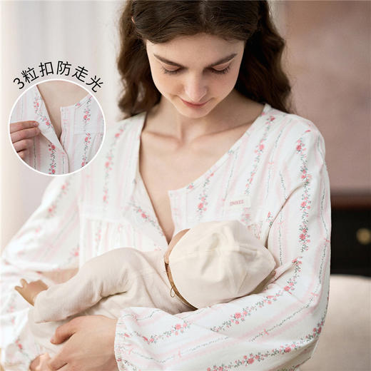 【家居服专场】嫚熙夏季薄款纯棉哺乳衣月子服带胸垫孕妇睡衣产妇产后家居服套装 商品图1