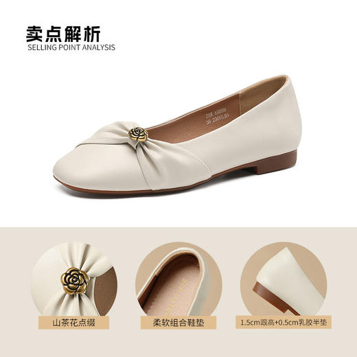 ZHR则则真皮法式山茶花浅口平底单鞋2025新款百搭轻便女鞋一脚蹬 商品图4