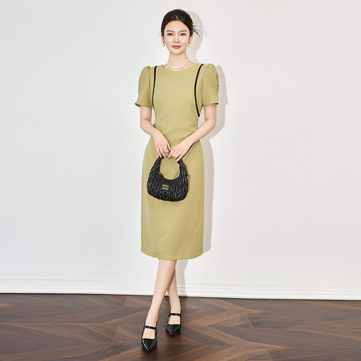 「高货wl」全新升级【铂金会员321/天猫429/差价108】(90446)洛诗琳法式优雅泡泡袖连衣裙2025夏季高级感撞色收腰裙子 商品图0