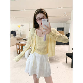 <曾小咸推荐>韩系黄色镂空针织开衫吊带两件套