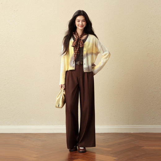 【严选】诗凡黎浪漫法式奶油黄晕染针织开衫2025秋新款优雅温柔软糯上衣女7G7332121 商品图1