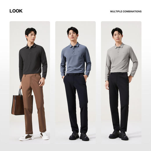 【华夫格/不变形领】柒牌翻领长袖Polo衫男士秋季新款商务休闲T恤129T70670 商品图2