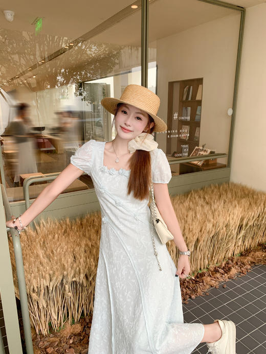 【折后再享2件88折】现货秒杀！微信打折价！韩系浅色系方领立体花连衣裙 日常219.99 立减90 秒杀129.99！ 商品图12