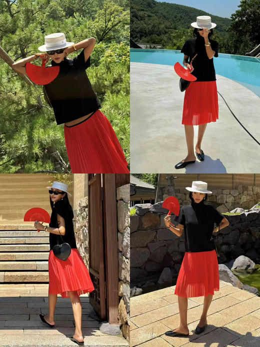 HIDEMI 极简灵动飘逸百褶短裙可再生纤维松紧腰设计感半身裙 商品图3