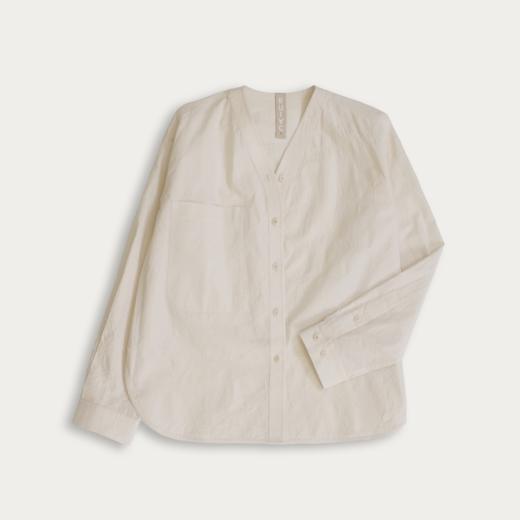 不裁 蚀痕V领短款长袖衬衣 商品图0