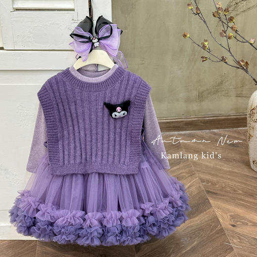 【甜美针织马甲，网纱蓬蓬裙！】可爱库洛米女童两件套套装 2025秋季新款 韩版女宝宝甜美 针织马甲长袖网纱蓬蓬裙两件套秋装-QA 商品图3