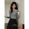 鹿向南「月光灰岩」条纹一字肩T恤女款早秋别致百搭显瘦长袖上衣L56880 商品缩略图2