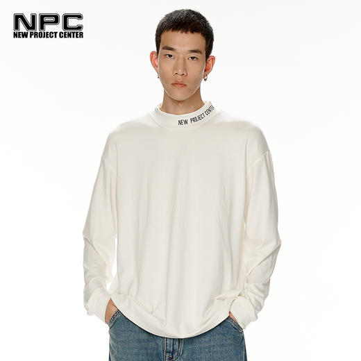NPC潮牌领口字母LOGO绣花德绒长袖T恤百搭纯色宽松情侣NP28TL21 商品图0