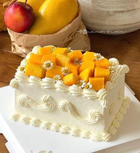 【优品系列】---长方形【复古花边芒果款】水果生日蛋糕