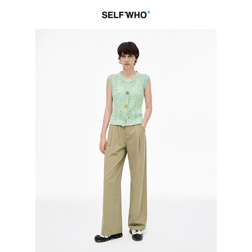 SELFWHO羊毛混纺撞色耳仔轻户外休闲裤女2025夏季新款皮带直筒裤 商品图2