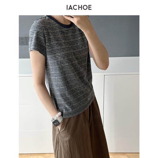 棉仓3631501033-IACHOE 细条纹撞色圆领T恤 商品图3