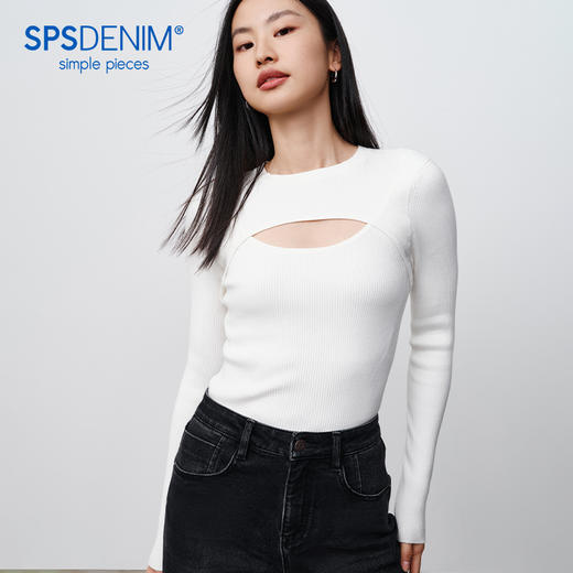 simplepieces秋季新品SPS针织女镂空装饰紧身长袖针织衫 商品图0
