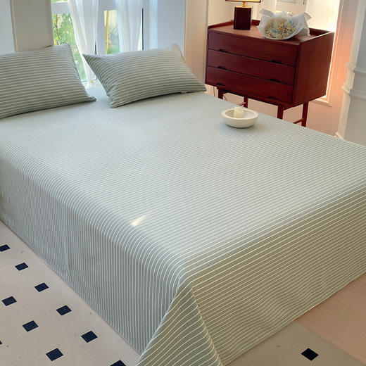 【四季家纺丨良品故事 老粗布凉席三件套】选用柔软细长的长绒棉为原料，高支高密，自然垂顺亲肤柔软，活性印染工艺，耐洗耐用，平整服帖不易起球，针脚细密做工用心，多色可选四季可用 商品图6