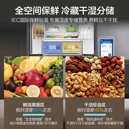 海尔（Haier）506升全空间保鲜零距离自由嵌入式十字四门电冰箱家用风冷一级能效BCD-506WGHTD14GYU1灰 商品图2