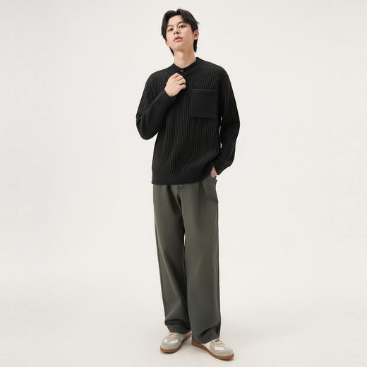 gxg.jeans男装 多色亨利领坑条肌理含羊毛宽松毛衣线衫 25冬新品 商品图3