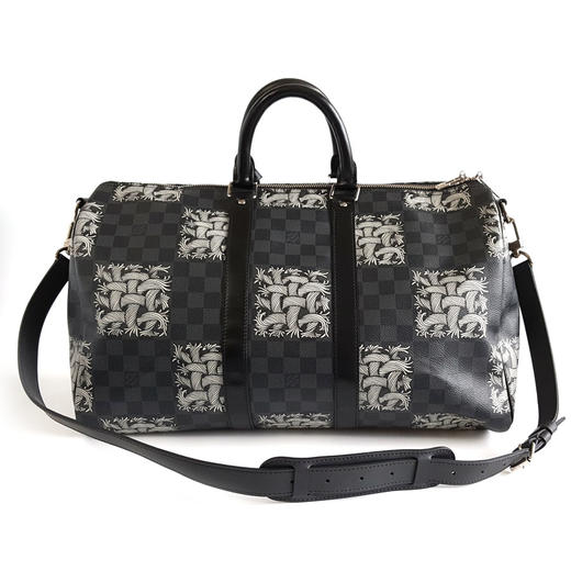 【95新】LV路易威登Keepall黑棋盘格藤原浩绳结限定keepall 45手提单肩包法国中性款现售价：10500！150725NJS04 商品图4