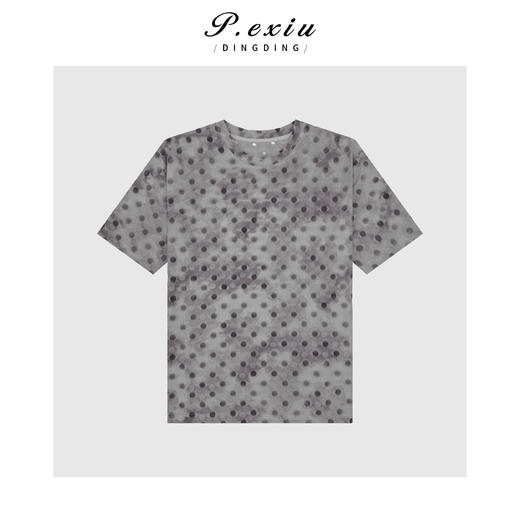 03-4潘依绣丁丁宠粉复古晕染植绒波点透气网纱短袖T恤 W-63150 商品图1