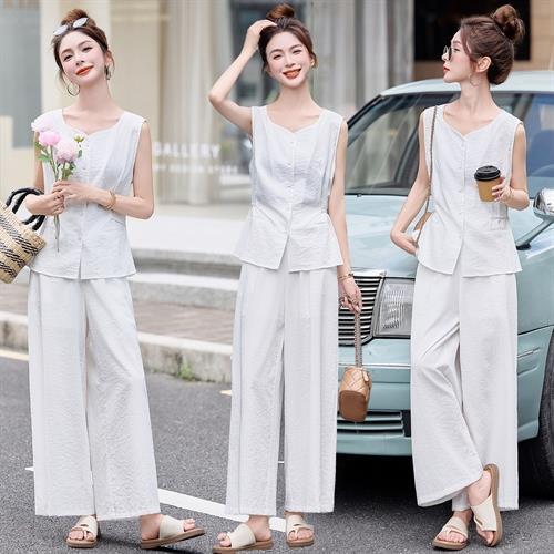 【预售3天】时尚气质无袖两件套装亚纯色印花裙套装中长裙常规袖LDB2879 商品图1