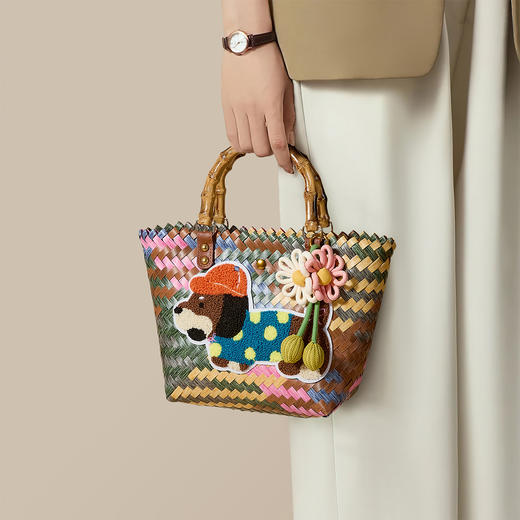 星期六包包女2025新款单肩斜挎包镂空编织包休闲水桶包通勤草编包SSC521A0 商品图8