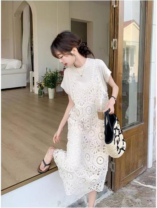 套装【MYBL】8650温柔风叠穿罩衫镂空超仙连衣裙两件套-喜出 商品图2