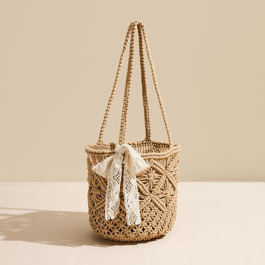 星期六包包女2025新款单肩斜挎包镂空编织包休闲水桶包通勤草编包SSC521A0 商品图0