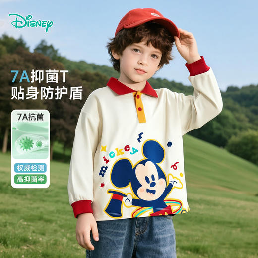 迪士尼童装男童秋季俏皮可爱米奇长袖T恤男宝宝撞色休闲POLO衫ZD3ES014 商品图1