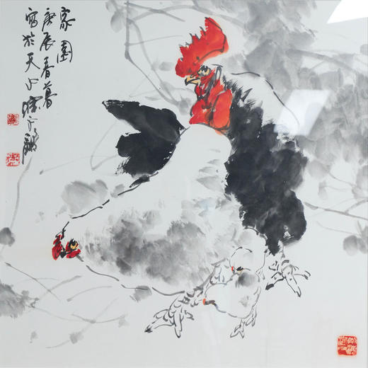 陈永锵《其乐融融》国画原作69CM*69CM 手绘宣纸四尺斗方鸡[含框] 商品图2