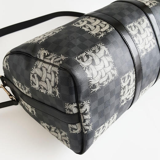 【95新】LV路易威登Keepall黑棋盘格藤原浩绳结限定keepall 45手提单肩包法国中性款现售价：10500！150725NJS04 商品图6