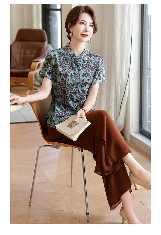 【预售3天】PY 2025新款复古短袖T恤＋阔腿裤两件套 &25666 商品图2