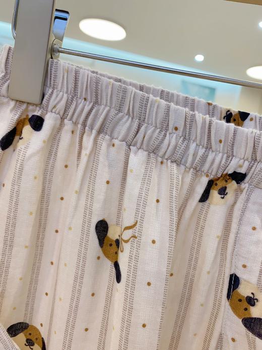 松植屋夏季男女同款情侣款快乐小狗全棉水洗短袖中裤套装100%纯棉双层纱睡衣家居服 商品图6