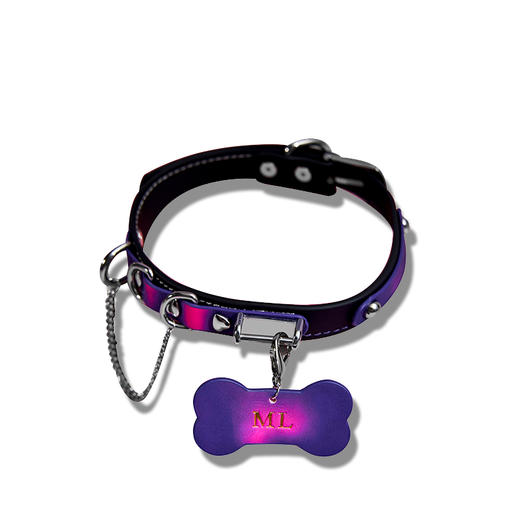 魅灵温变 曜石黑真皮贴合紫变红狗狗牌项圈 项圈+牵引 商品图2