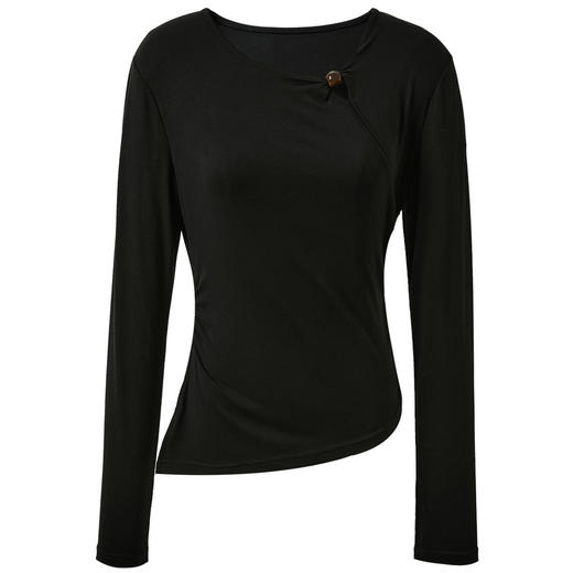 三彩【素影留白】2025秋季新款斜领镂空T恤修身长袖上衣套头C 商品图4