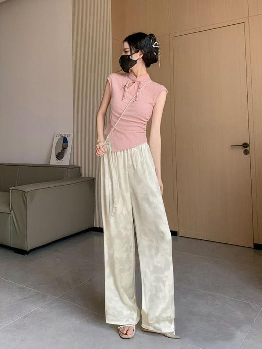 【MYBL】7910新中式提花光泽顺滑垂感休闲裤-喜出 商品图2