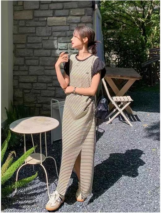 12.12错过没有！清货不退退货勿拍~（不支持退）【MYBL】8638条纹拼接飞飞袖开叉超显瘦长款连衣裙-喜出 商品图5