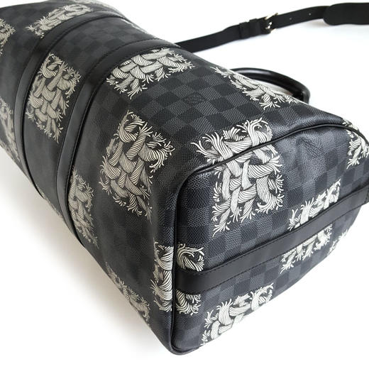 【95新】LV路易威登Keepall黑棋盘格藤原浩绳结限定keepall 45手提单肩包法国中性款现售价：10500！150725NJS04 商品图7