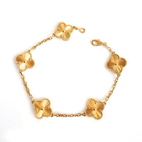 【95新】VCA梵克雅宝 Vintage Alhambra系列VCARP3JK00 18K黄金镭射四叶草五花手链链长约19cm中性款现售价：35000！300725NJS16