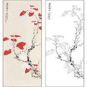 谢稚柳花鸟工笔画白描底稿《花鸟》临摹勾线高清打印稿XZ04