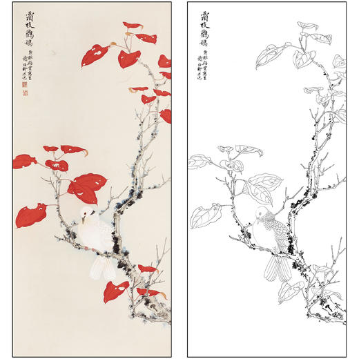 谢稚柳花鸟工笔画白描底稿《花鸟》临摹勾线高清打印稿XZ04 商品图0